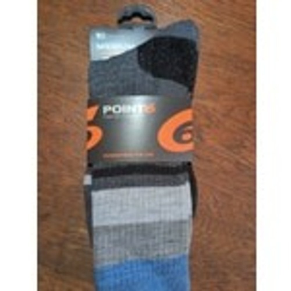 Point6 37.5 Mixed Stripe Crew Socks Gray Merino Wool Hiking Medium Cushion Large
